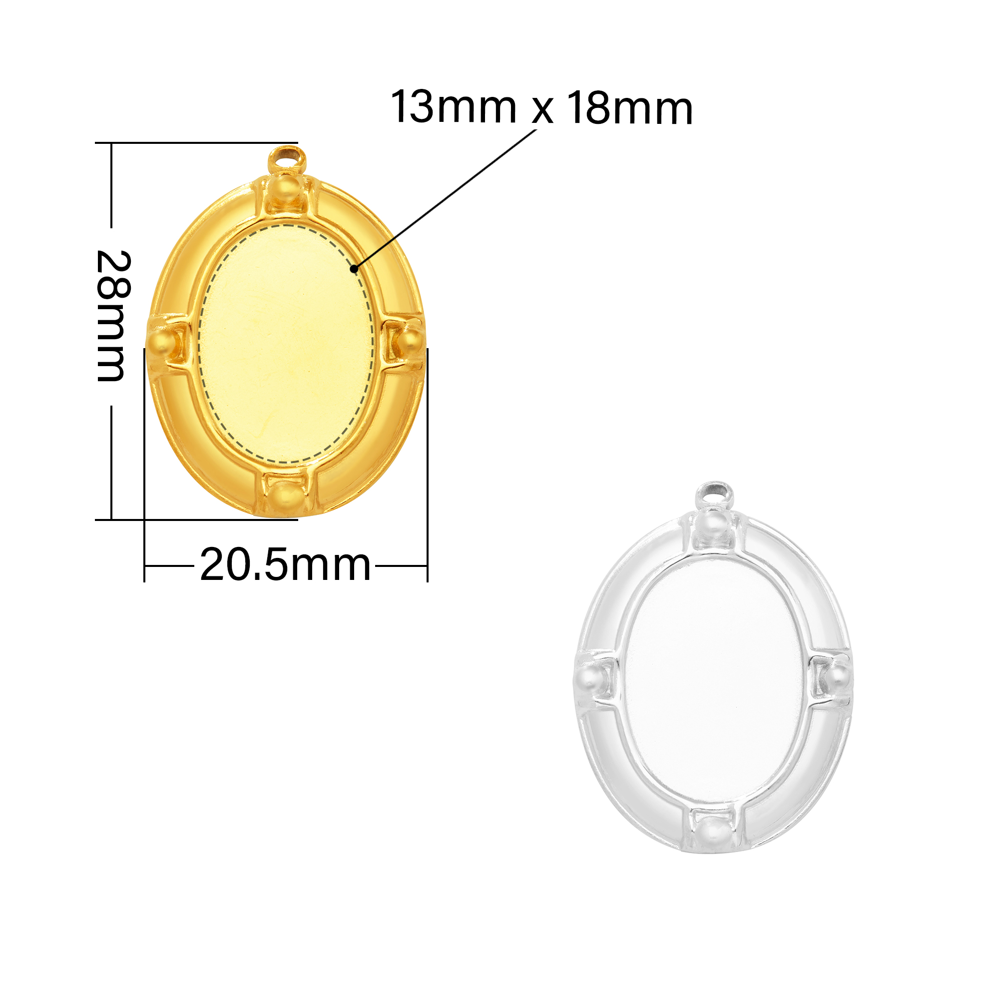 13x18MM Oval Bezel Stainless Steel Pendant Settings,Yellow Gold Rhodium Oval Pendant Charm,Vintage Styles Pendant,DIY Pendant Blank 1421267-1